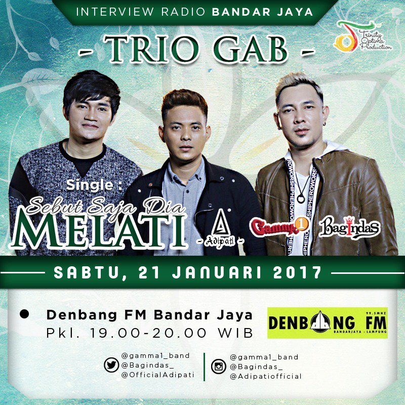 Denbang995FM's tweet photo. Besok #TrioGAB #SebutSajaDiaMelati
Cc:@TrinityOptimaP
Ramaikan Ya? #SimpatisanRDB
Bareng #AllCrewRDB
@Ipamutter @anggaadipati @KiaHarvesya https://t.co/TMLFAV6R18