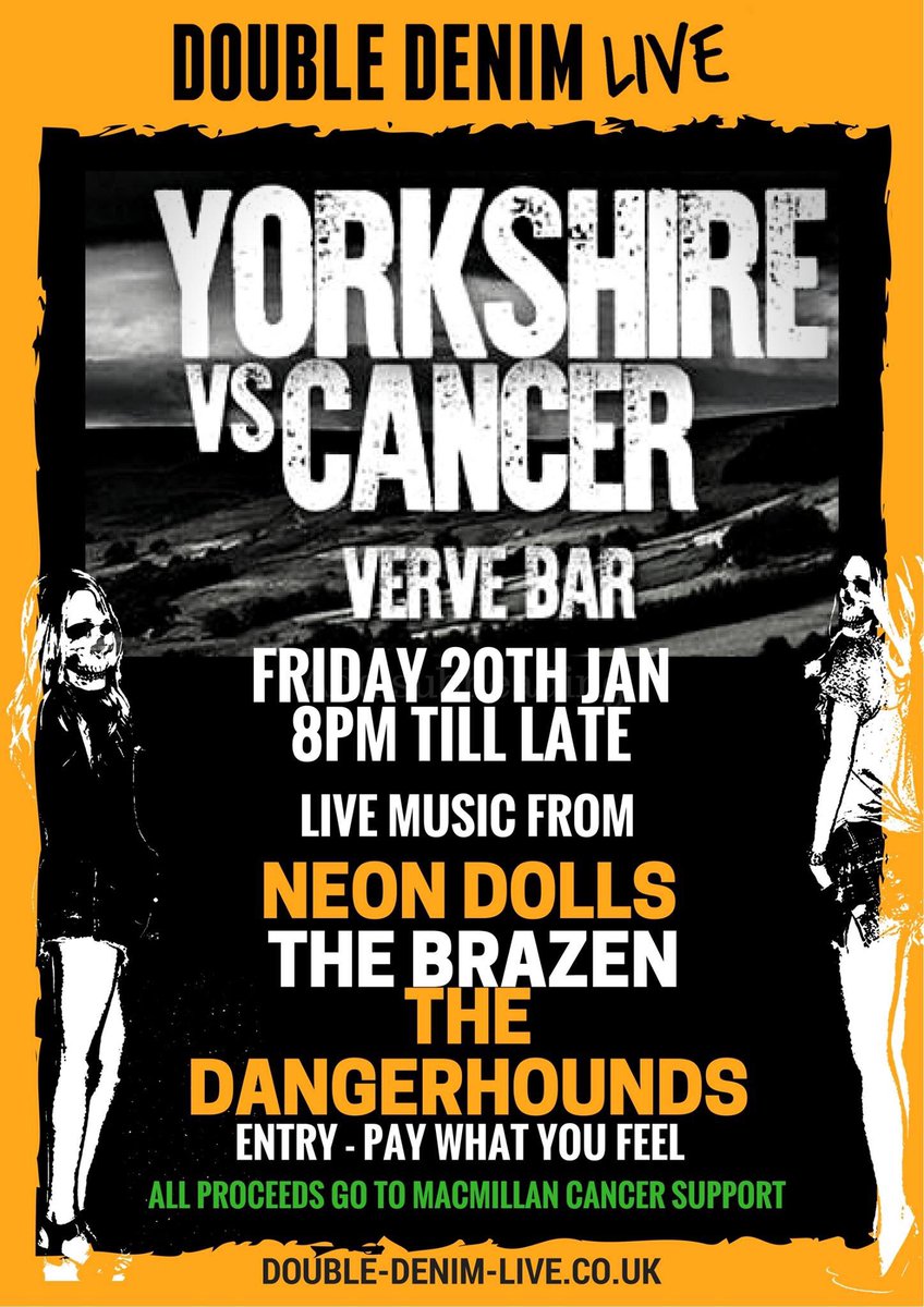 TONIGHT <a href="/VerveBarLeeds/">Verve Bar Leeds</a> Basement @yorksvscancer <a href="/neondollsband/">Neon Dolls</a> <a href="/The_Brazen/">The Brazen</a> <a href="/dangerhounds/">The Dangerhounds</a> pay what you feel proceeds go to <a href="/macmillancancer/">Macmillan Cancer Support</a>