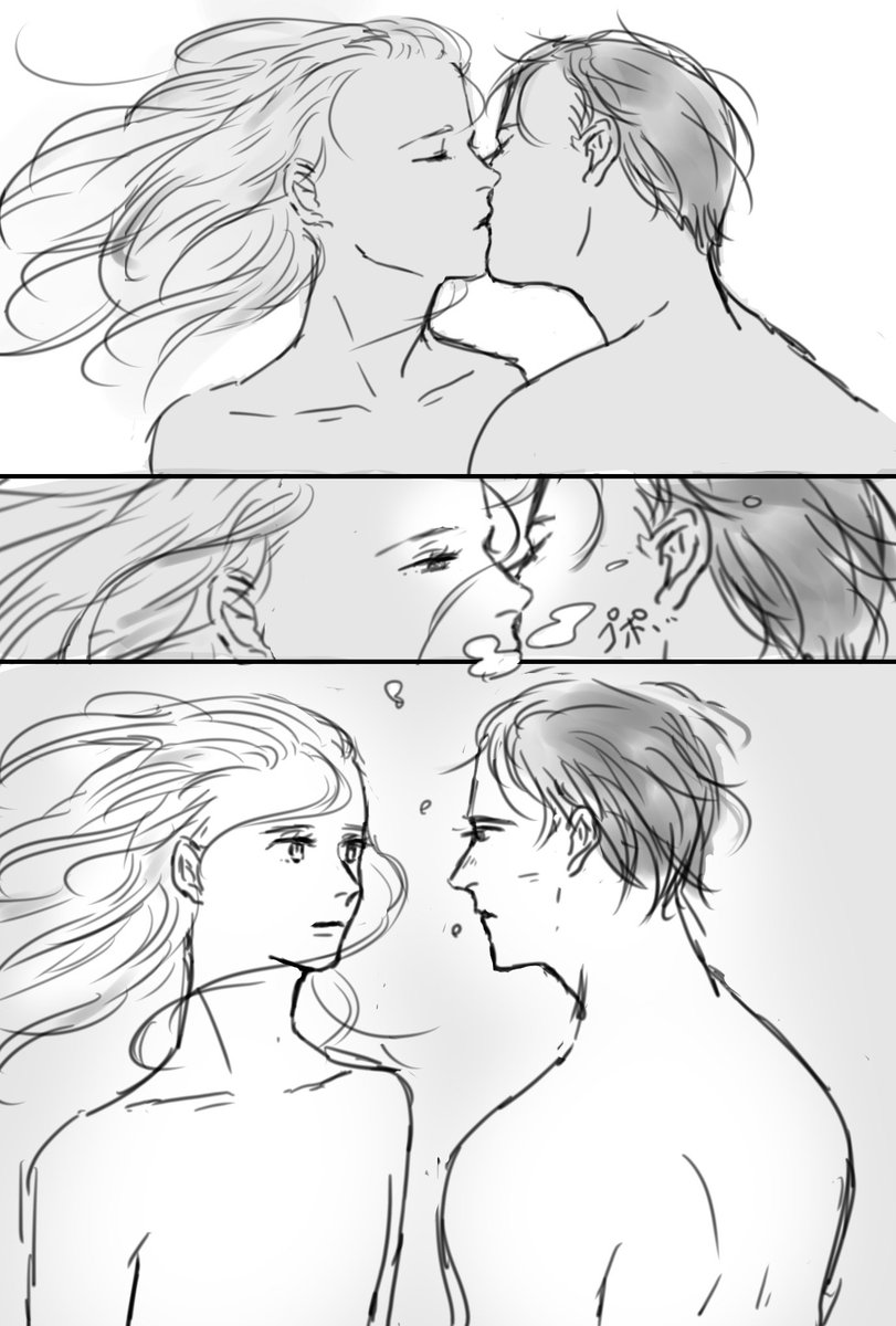 描いちゃいました…!!!!!
老婆が水の中に潜ると若い女性になるショートムービーが元になってます!!
水に入ると10代の長髪ヴィクトルになるお話 