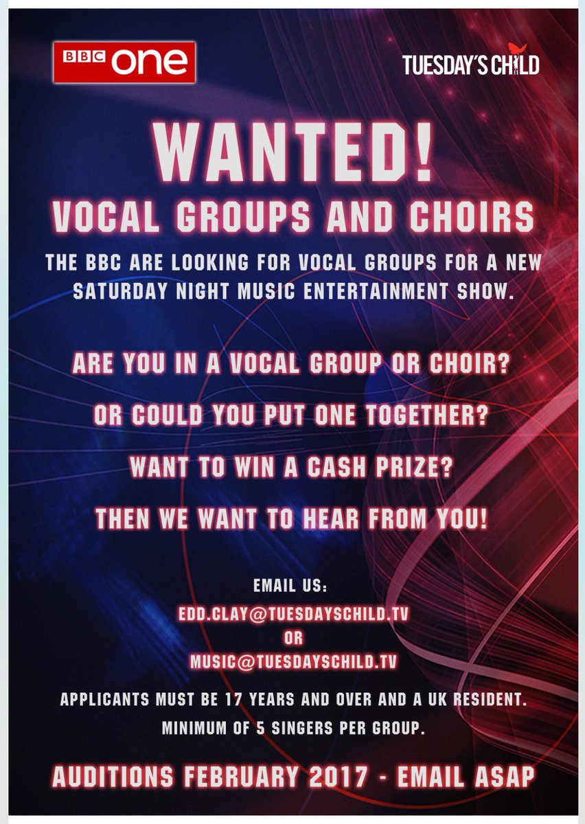 We're recruiting for a brand new BBC1 talent show get in touch if you have what it takes #singer's #bbc #talent