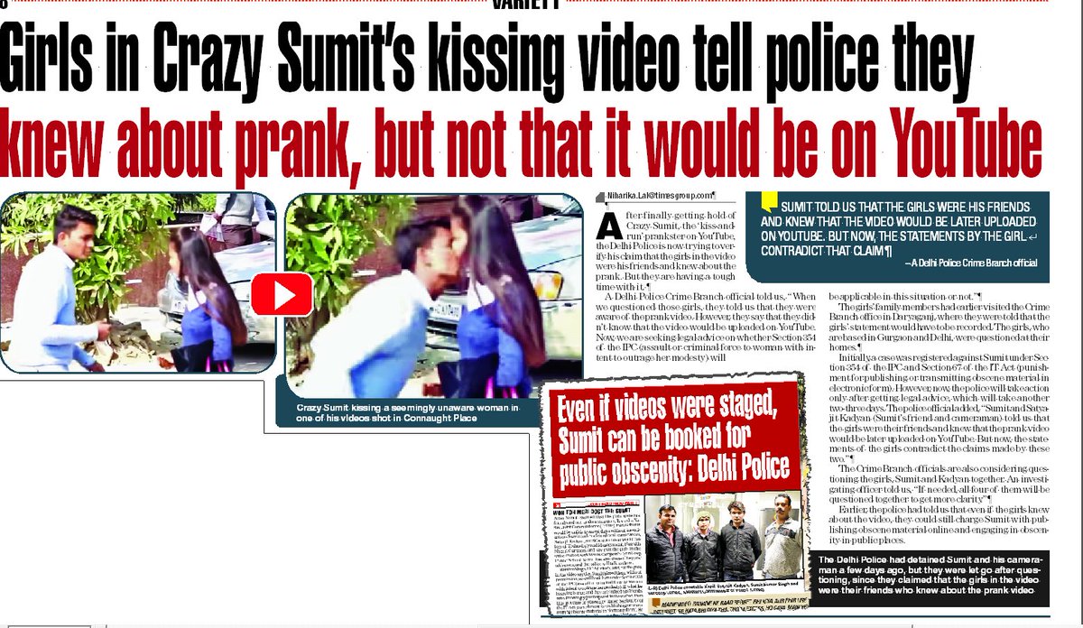 DelhiTimesTweet's tweet photo. Girls in #CrazySumit's kissing video tell @DelhiPolice they knew about prank, but not that it would be up on YouTube https://t.co/sdKtxZalst https://t.co/T29XHoejqJ