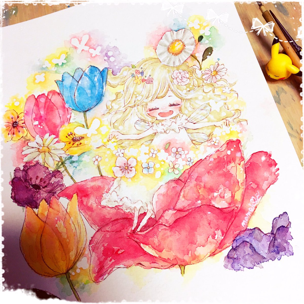 まめこ 小さいcolors 6 23 Artslaboさま No Twitter 完成しました わたしはなんで生まれたのか なにものなのか そんなことは どうでもいいの いまが とってもしあわせだから それでいいの 親指姫をイメージして描きました イラスト 透明水彩 ガチ制作会