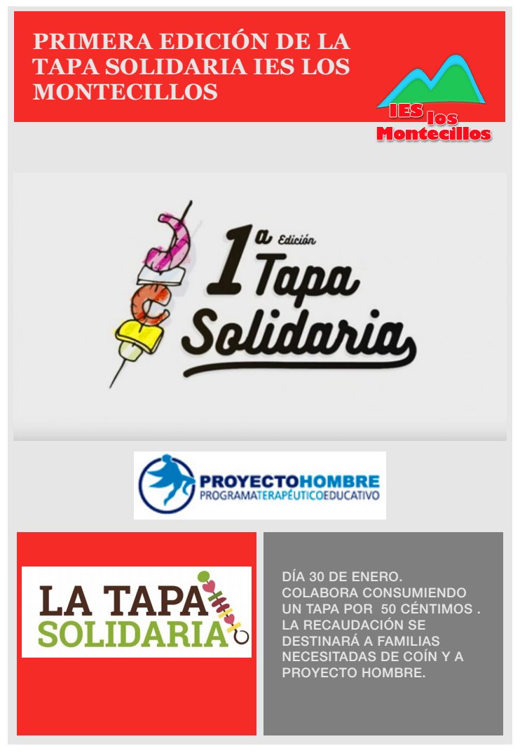 losMontecillos's tweet photo. #diadelaPAZ Tapa Solidaria, 0.50€, durante el recreo. La recaudación se destinará a familias necesitadas de Coín y a #ProyectoHombre https://t.co/Jsl6vBljlu