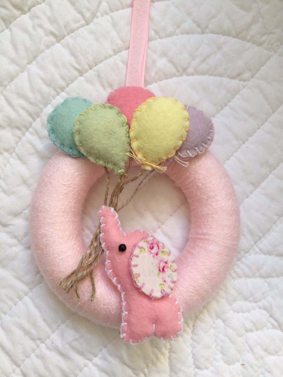 TildaLovesTeddy's tweet photo. Pink Elephant Wreath (H=12cm) £14.00 + £3.99 P&amp;P (signed) Delivery: 3-5 Working Days #tildalovesteddy #elephant #wreath #nurserydecor 🐘🎈 https://t.co/M0uREN8JYW