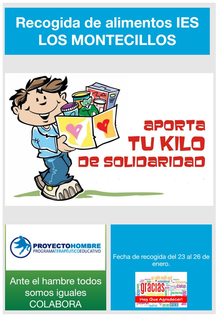 losMontecillos's tweet photo. Recogida de alimentos entre el 23 y el 26 de enero. ¡Aporta tu kilo de solidaridad! #diadelaPAZ https://t.co/cUafpRd7cD