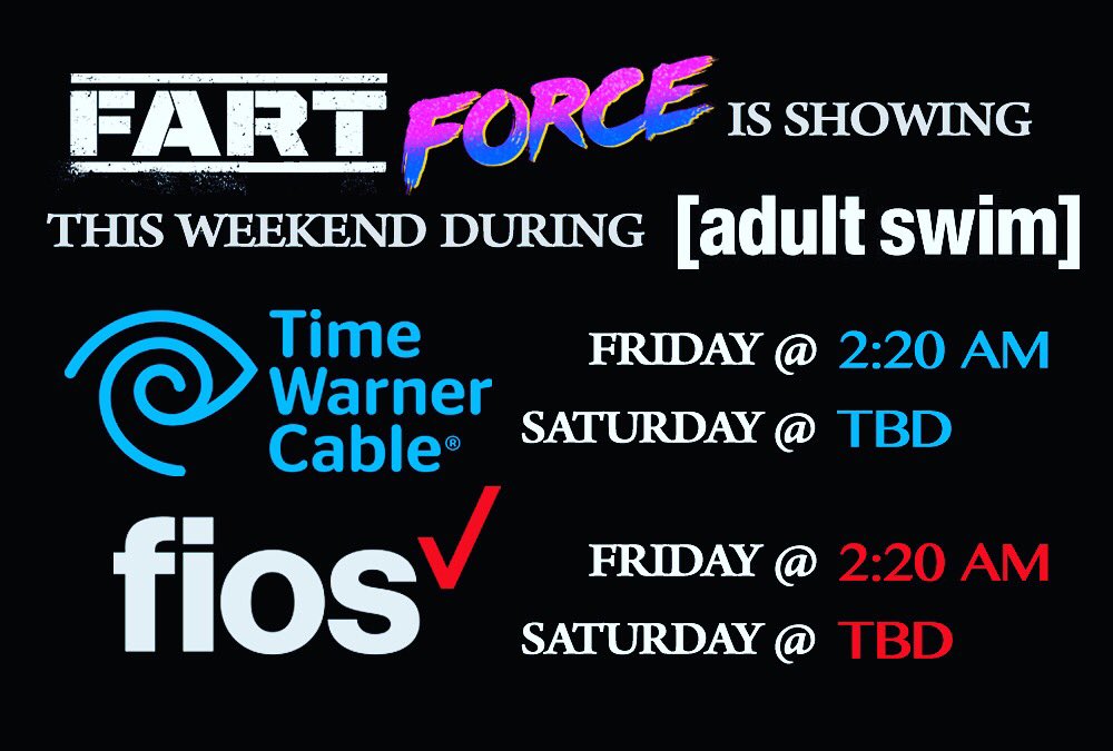 FartForceShow's tweet photo. Hold on to yur butts! Here are air times for tonight's premiere of #FartForce! https://t.co/BFBhW89lu8