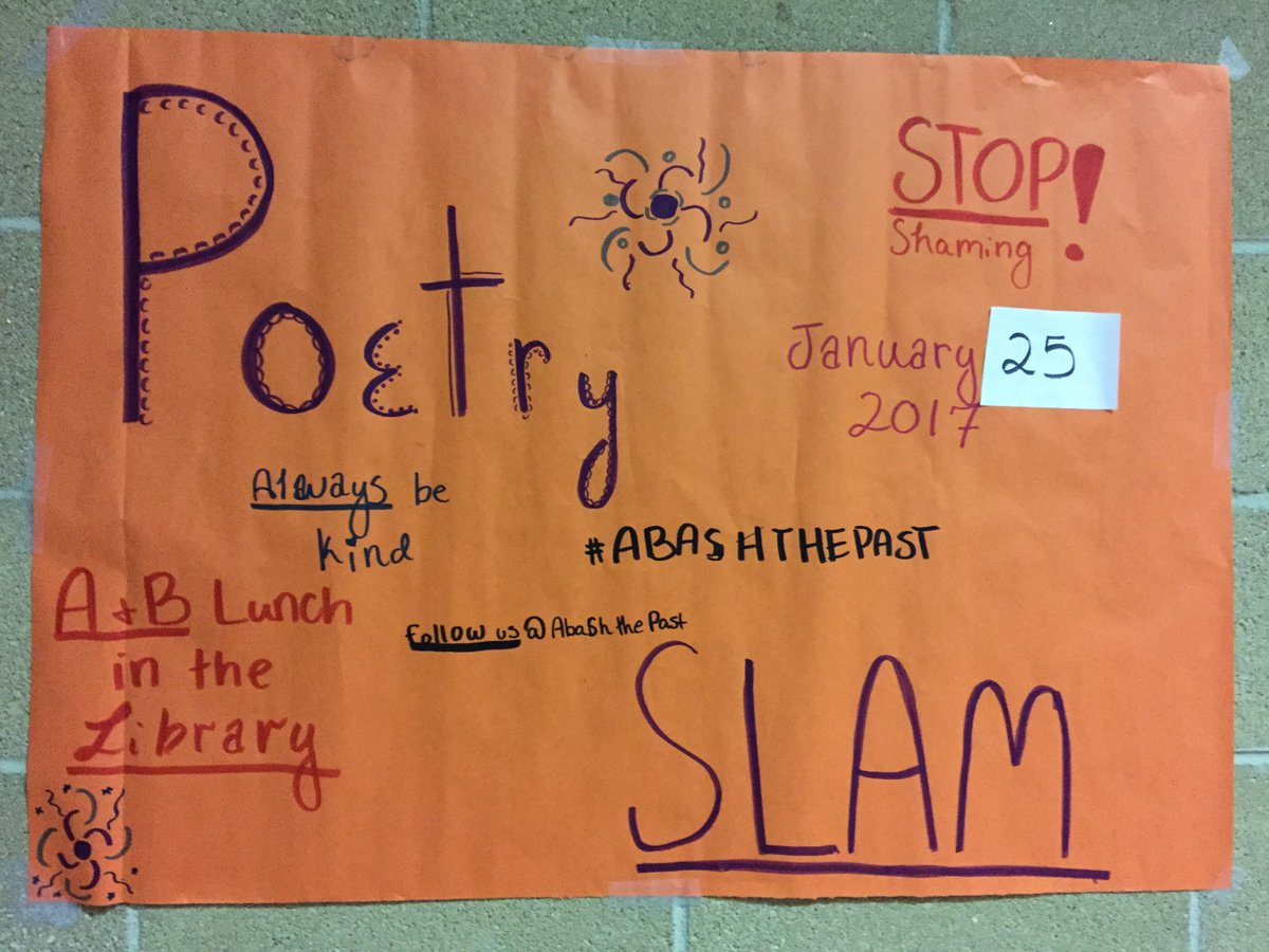 schs_library's tweet photo. Always be kind Abash the past poetry slam Wednesday, January 25 with @abashthepast Join Us! https://t.co/Je1ZBo0J2e