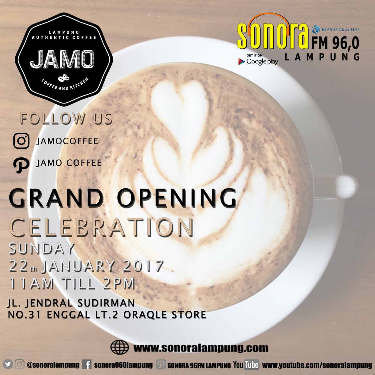 GRAND OPENING CELEBRATION!
<a href="/JAMOCOFFEE/">JAMO COFFEE LAMPUNG</a> !

Follow Them on Instagram <a href="/JAMOCOFFEE/">JAMO COFFEE LAMPUNG</a> or their Path JAMO COFFEE

Are you ready?? soners? :D