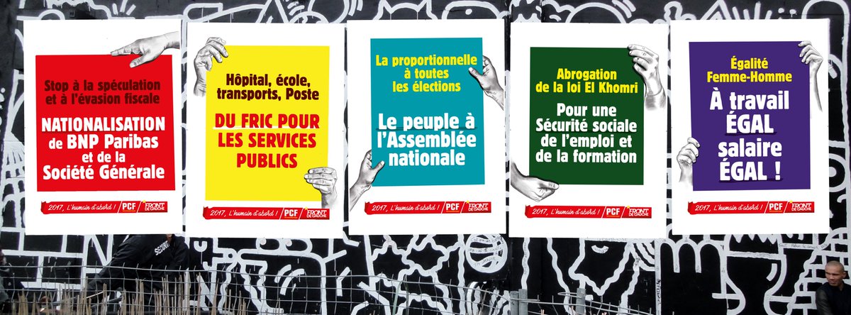 PCF_Paris's tweet photo. La nouvelle campagne des communistes. #PCF #Frontdegauche #lhumaindabord #Elections2017 #lafranceencommun https://t.co/FlU5IGEbde