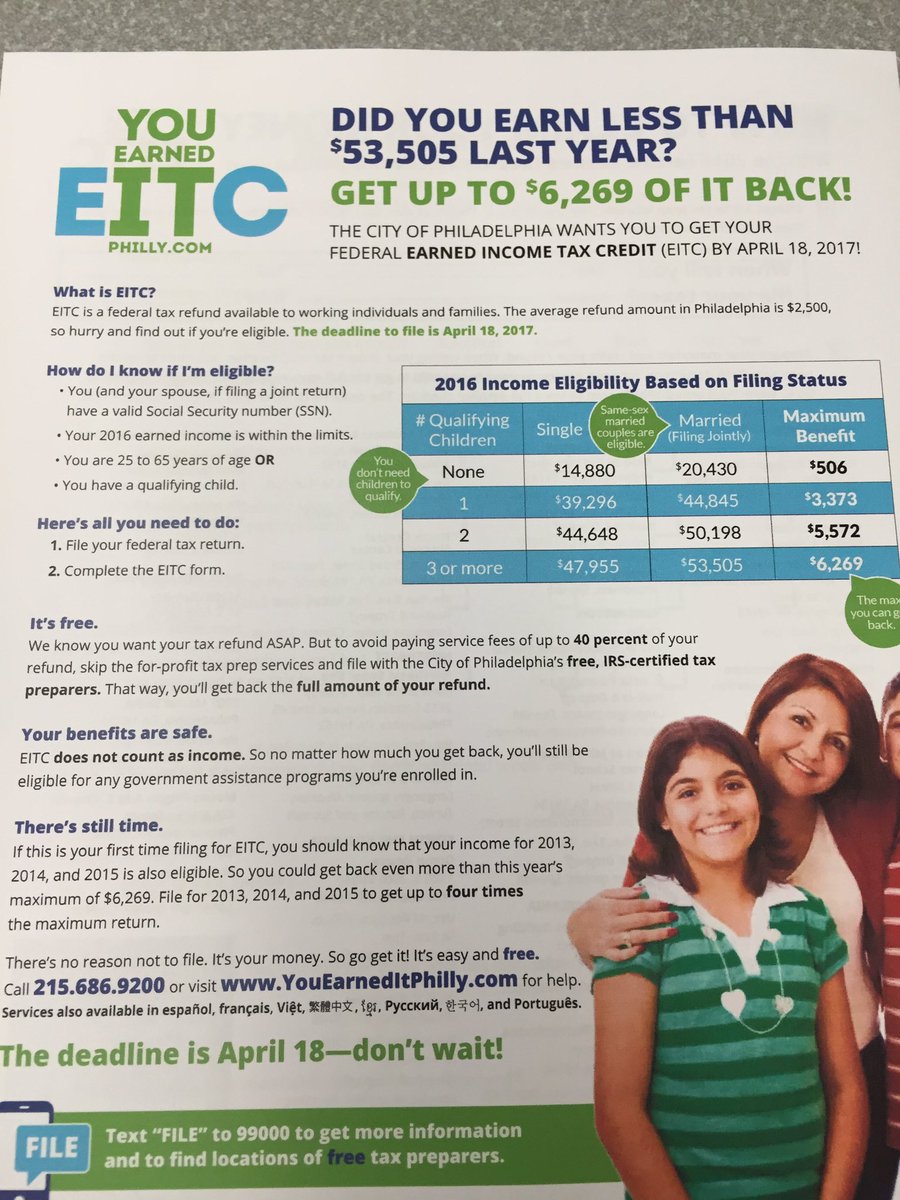 PhilaController's tweet photo. Get up to $6,269 back this tax season. You earned it! #phillyEITC https://t.co/sQ0DCLQ5he