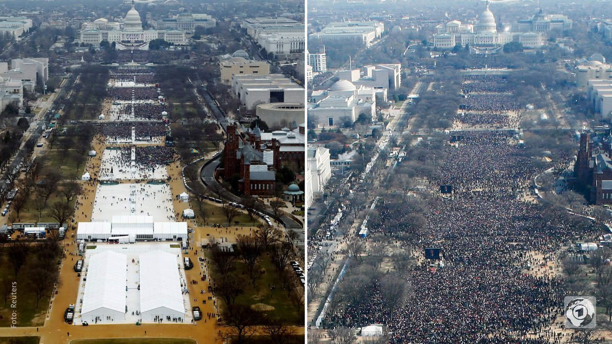 Nationalmall in Washington, D.C.: Links bei #Trump-Vereidigung 2017, rechts bei #Obama-Vereidigung 2009 #Inauguration