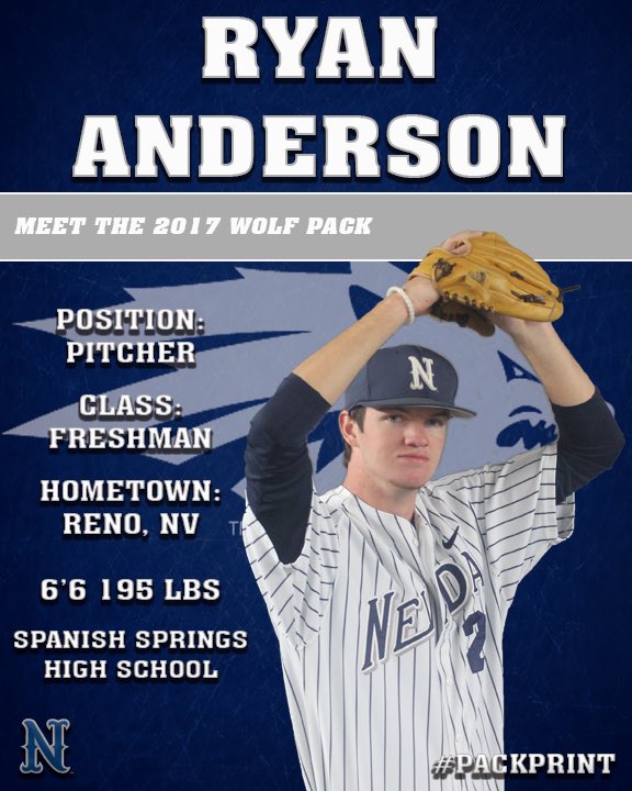 NevadaBaseball's tweet photo. Another Northern Nevada product, Reno native &amp; Spanish Springs grad, towering at 6'6, welcome Ryan Anderson to the Pack! #MeetThe2017Pack https://t.co/Bl6tr4Q4Zx