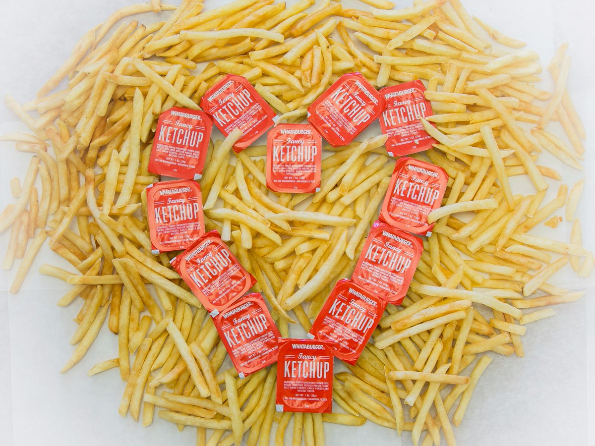 Whataburger's tweet image. Fancy Ketchup and Fries. Name a more iconic duo. I'll wait