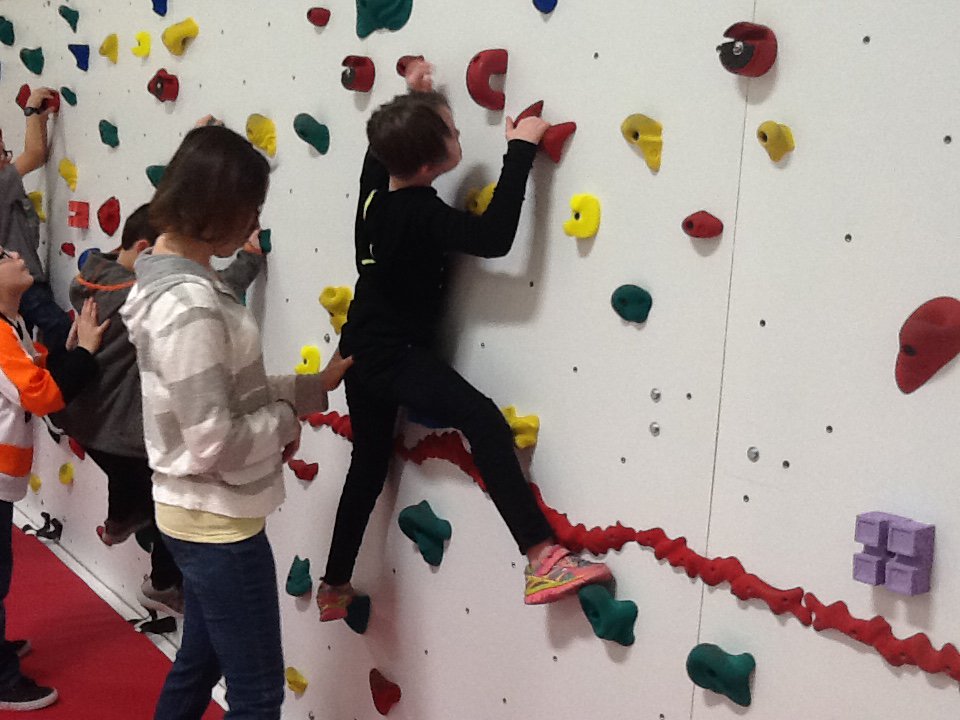 Colebrookdale's tweet photo. CES student climbing the wall. #PRIDEofCES and #BASDPRIDE https://t.co/7noyWwOx29