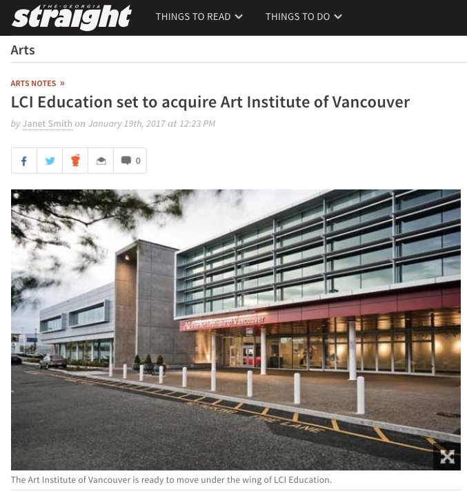 LCI Education set to acquire Art Institute of Vancouver
 straight.com/arts/858371/lc… via <a href="/georgiastraight/">Georgia Straight</a> #AiVancouver
