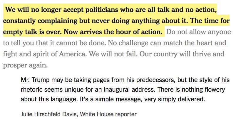 nytimes's tweet photo. “We will no longer accept politicians who are all talk and no action.” Here's Trump's speech, with our annotations. https://t.co/IQK5m56NF7 https://t.co/uQi5rVb3NQ