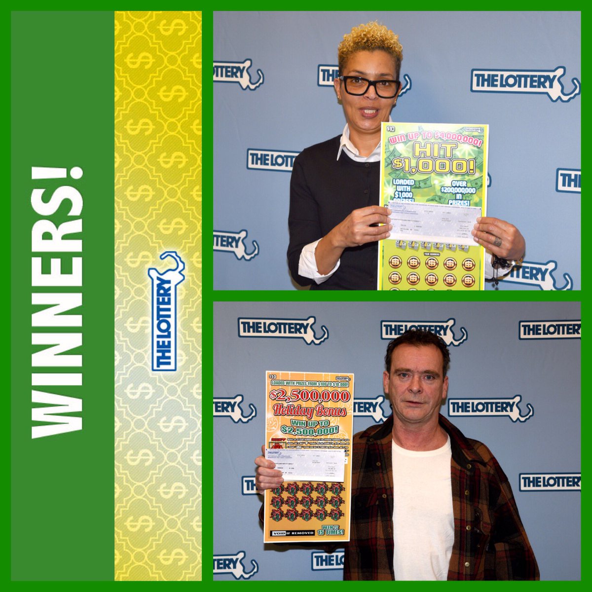 MAStateLottery's tweet photo. Congratulations to our most recent $1,000,000 prize winners! Read their stories and more at https://t.co/JS4CkDUxTP #hit1000 #holidaybonus https://t.co/Wn7Qpl1AA4