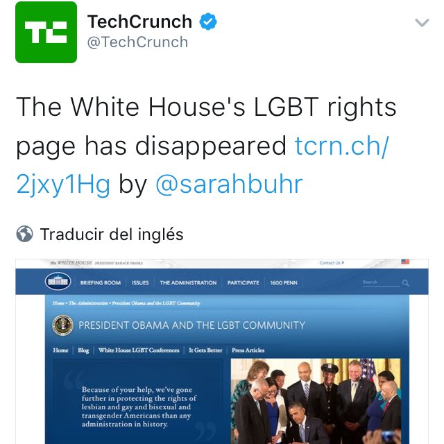 Hibai_'s tweet photo. 3 h de gobierno Trump: ya han desaparecido de la web de la Casa Blanca el servicio contra la violencia machista y la página de derechos LGTB https://t.co/I6hs7zbDC9