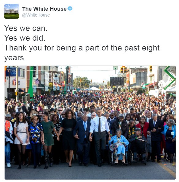 FoxNews's tweet photo. .@WhiteHouse tweets "Yes we can. Yes we did. Thank you for being part of the past eight years." https://t.co/nqgPIrqHOA