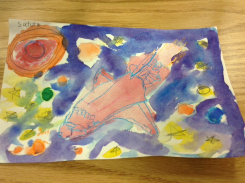 MsClarkArt's tweet photo. Wow, student who usually struggles really took to the resist and wet on wet painting techniques @Heiergal https://t.co/PGFW6us4wM