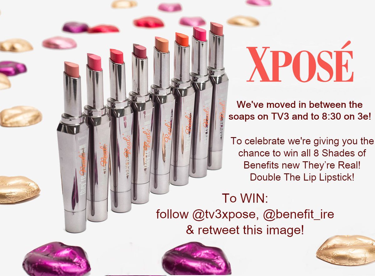 Xpose's tweet photo. To celebrate our new time slot, it's @Benefit_IRE giveaway time! Follow the instructions in the pic to win!  #DoubleTheLip #Xposé https://t.co/StEp3PEGRS