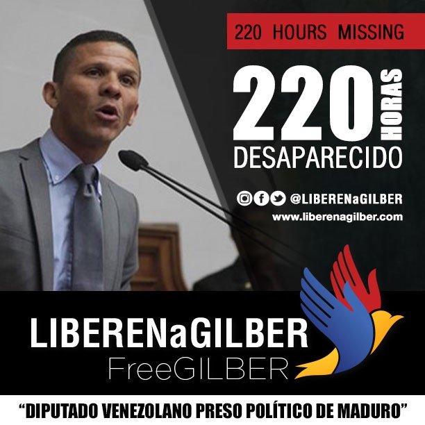 gilbercaro's tweet image. Son 220 horas sin saber las condiciones en las que se encuentra el Diputado Gilber Caro, #LiberenAGilber