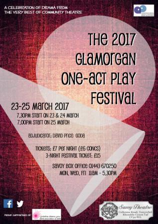 Closing date for entries for the 2017 Glamorgan One-Act Play festival is Monday 23 January. Entering? Get those details in now!  #lastminute