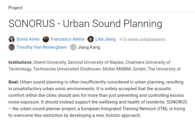 New design practices for sound-conscious urban planning to improve the health of city residents.researchgate.net/project/SONORU…