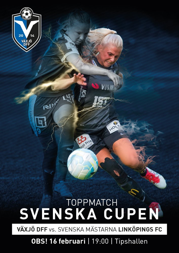 VxoDFF's tweet photo. Växjö DFF- @LinkopingsFC i Svenska Cupen! 16 Februari kl 19:00 i Tipshallen. Skriv ner det i kalendern! https://t.co/kMldod5iLu