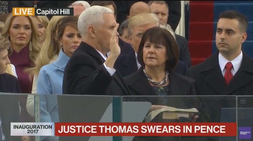business's tweet photo. Thomas administers the oath of office to Pence https://t.co/xFW4fVXJ2T #InaugurationDay https://t.co/hGQbmmpZZc