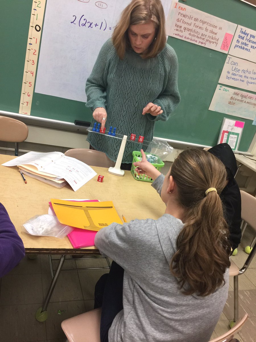LBugdaBCPS's tweet photo. @MRMSlions Ss work on distributive property in a small group w/ @Kkhammom. 1 grp using hands on equations &amp; algebra tiles for the other! https://t.co/604rdl43wE