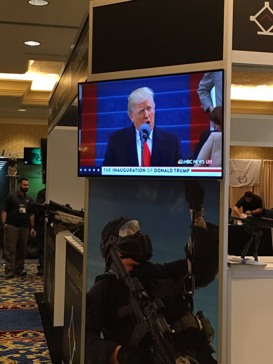Aprowee's tweet image. Still found a way to watch PRES. Trump get inaugurated! @realDonaldTrump #SHOTShow2017
