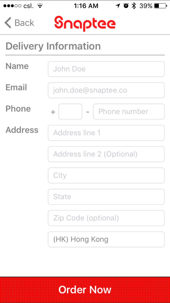 Snaptee's tweet image. tap "next" in cart screen, then you will be asked to fill in the delivery info. Hope it helps!