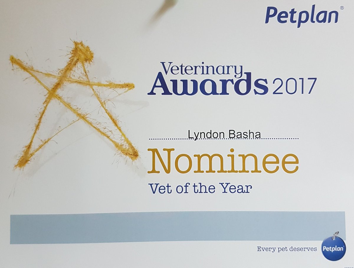 Lyndon Basha was very pleased to receive this today ... thank you to everyone who nominated him! #PetplanVetAwards