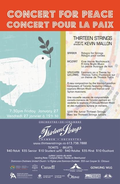 Limited free tickets available for refugees to the Concert for Peace next Friday, Jan. 27! To RVSP, please email info@refugee613.ca today.