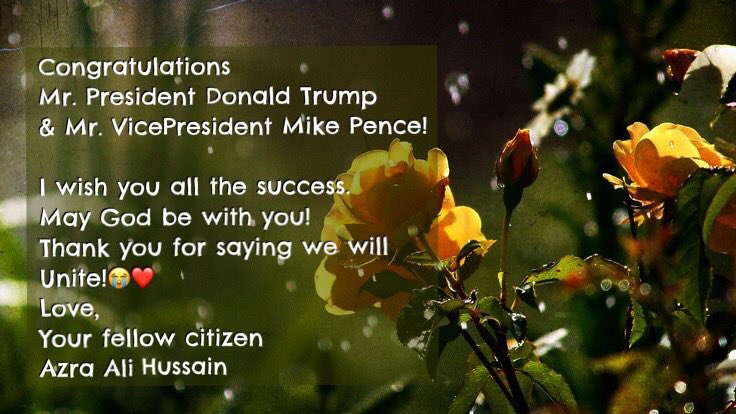 beingMeAzra's tweet photo. Congratulations🌸🌺🇱🇷May God bless you! @realDonaldTrump @mike_pence #USAinnauguration2017 #DonaldTrumpInauguration https://t.co/fbvPqnCPaw