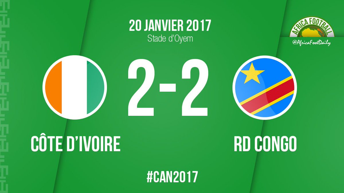 cdecdigital's tweet photo. Terminé⏱️
Côte d'Ivoire🇨🇮 2-2 🇨🇩RD Congo : Les deux équipes se quittent à égalité !

Kebano 10', Bony 26', Kabananga 28' 
#CIVRDC #CAN2017 https://t.co/Ego04ho0ds