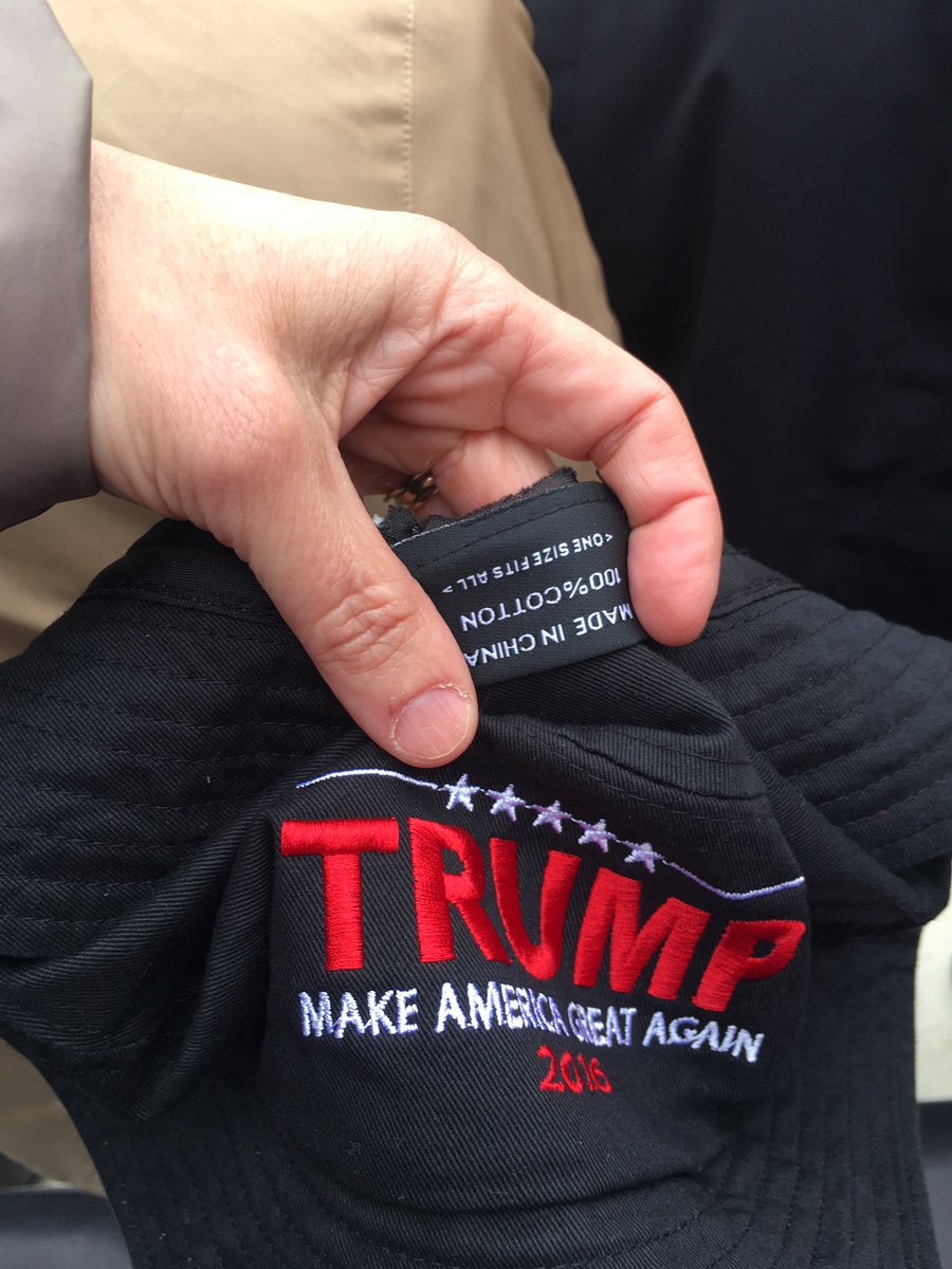 GOP colleague let me see his Trump hat. It was made in China. Awkward given Trump's #BuyAmerican pledge. All talk no action? #Inauguration