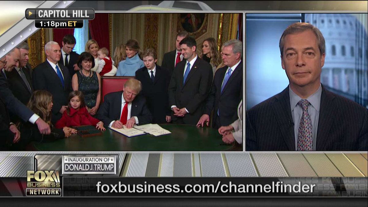 FoxBusiness's tweet photo. .@Nigel_Farage: "Listening to [President #Trump's] speech today, this is a political revolution, and it's very exciting." #InaugurationDay https://t.co/abvs4u2RLB