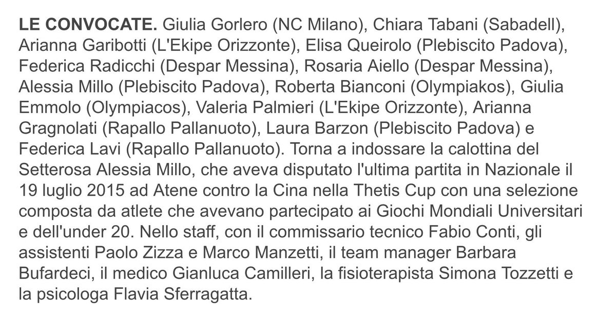 #24gwnnaio
#HUNvsITA
#WPWL17
Le 13 convocate del #7rosa 
Come on #Setterosa!!! 🇮🇹💙
<a href="/FINOfficial_/">Federnuoto</a>