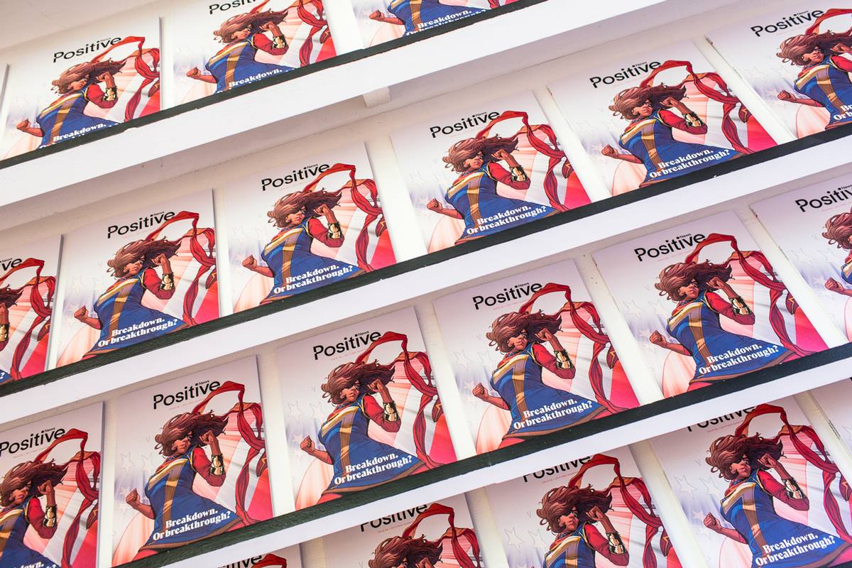 PositiveNewsUK's tweet photo. We've built a wall... Of positivity! We're at @kkoutlet to inaugurate issue 88. Here too? Share your pics with #BreakdownOrBreakthrough https://t.co/QIdEyr23Ty