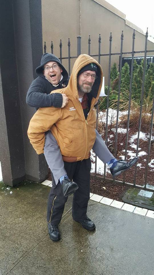 Webfor's tweet image. Hey @BryanCranston, we found your Walter White doppelganger in downtown Vancouver, WA! @Webforcorey was thrilled, obviously. 😂😂😂😂