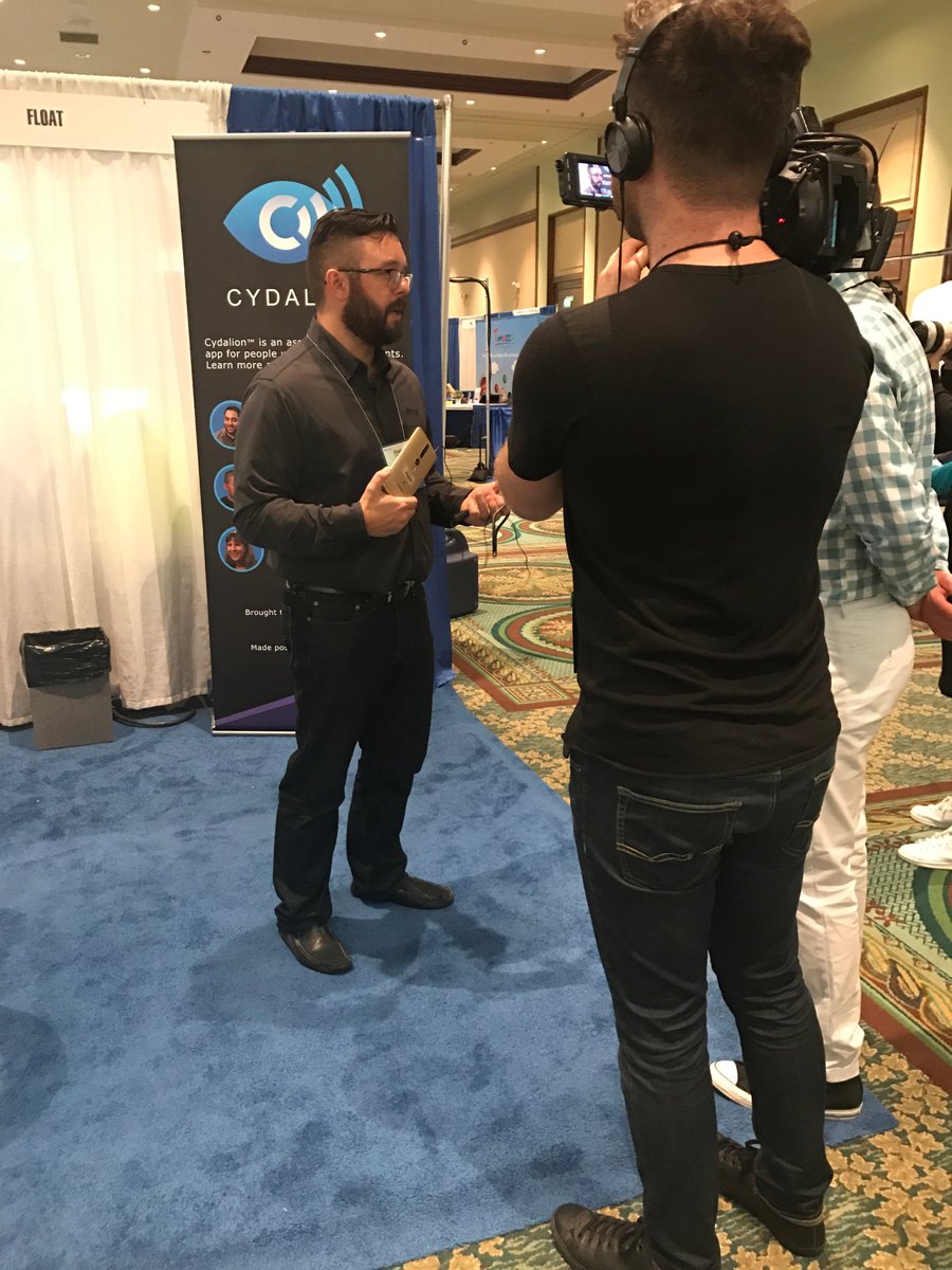 gowithfloat's tweet photo. Thanks to @AccessibleMedia for dropping by our #ATIA17 booth (818) to talk with @visualrinse about #Cydalion. #AR #assistivetech https://t.co/57OOx0PSMz