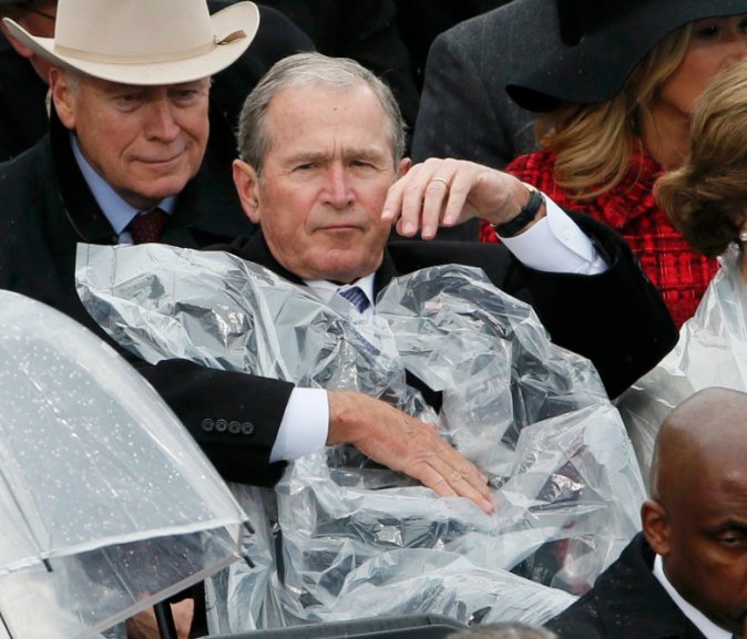 Telegraph's tweet image. The rain was no match for former President George W. Bush during the #inauguration