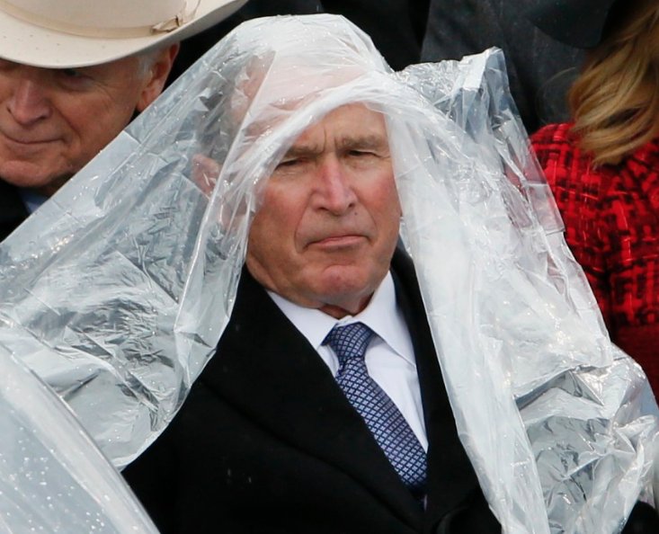 Telegraph's tweet image. The rain was no match for former President George W. Bush during the #inauguration