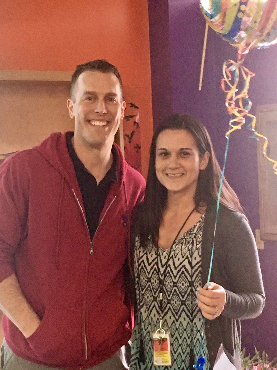 Our TOY, Coach, with our Teacher Assistant of the Year, Ms Kaufman! Hooray! @BaucomBuddies @Baucom_PhysEd <a href="/fabulousn1st/">Mrs. Collins</a>
