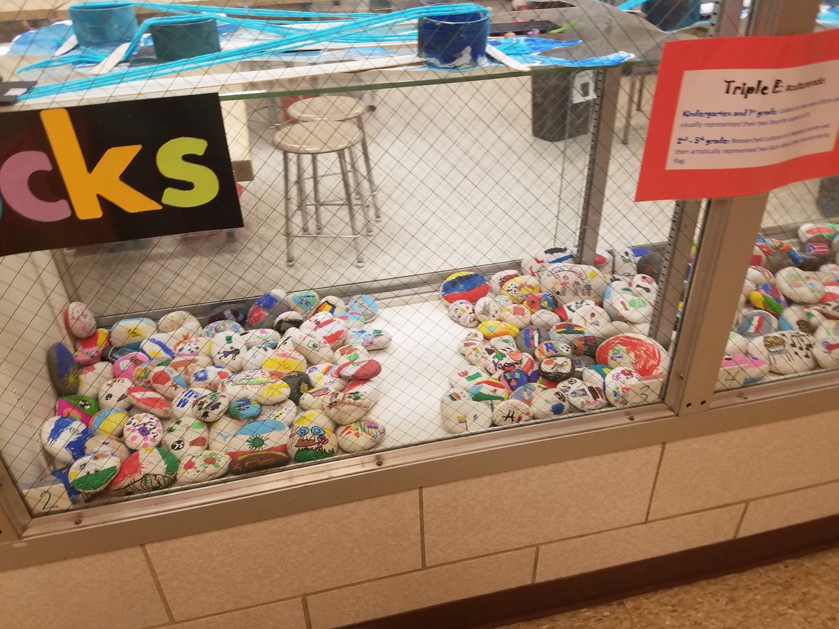 sra_welsh46's tweet photo. Finished products on display in the art cabinet! Students did an excellent job showcasing culture!!!!! #culturerocks @SunsetAACPS https://t.co/5pyAT8qLMg