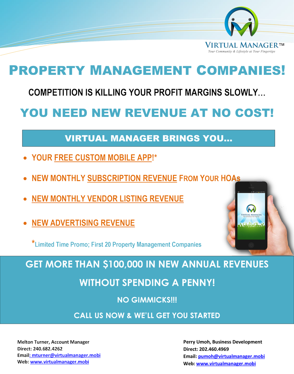 FREE CUSTOM MOBILE APP FOR PROPERTY MANAGEMENT FIRMS!
We're looking for the First 20  Management firms to give FREE Custom Mobile Apps.