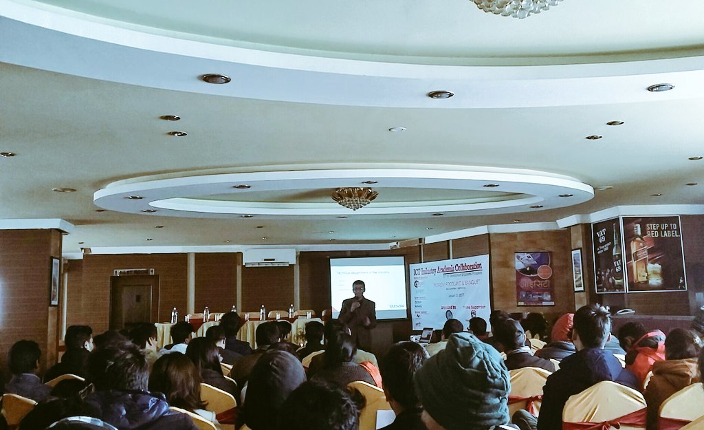 Zensa_Shakya's tweet photo. Our senior lecturer of Softwarica Mr. Ram Krishna Pariyar presenting about Industry &amp; Academia at #ICTIndustryAcademiaCollaboration https://t.co/QbSRRql6Nq