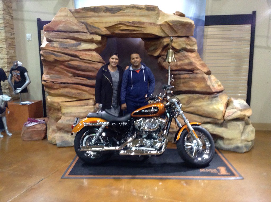 redrockharley's tweet photo. Congrats to Abner and Lori for taking possession of this New 2016 XL1200C Sportster! #RockHardRideHarder #RedRockHD https://t.co/UALiJgiwav